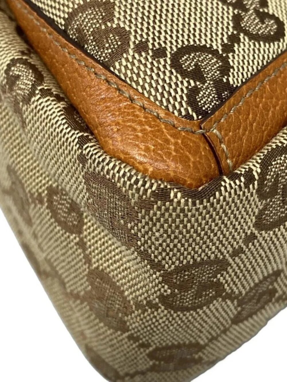 GUCCI GG Pattern, Abbey 130939 Beige Dark Brown Brown Jacquard Leather Handbag - Picture 6 of 16
